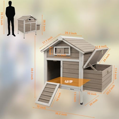 Gowoodhut Chicken Coop Rabbit Hutch with Removable Trays,Raised Floor Hen House with Nesting Box,Wooden Outdoor Poultry Cage Pet House with Ramp Run Hen Cage for Garden Backyard(Grey) - size: Chicken-26