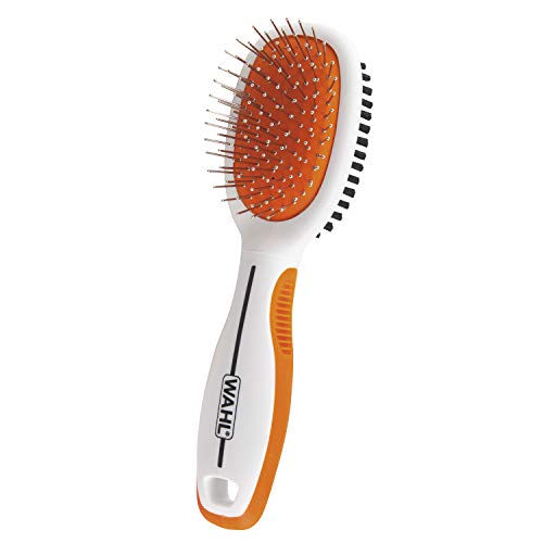 Wahl Premium Pet Double Sided Medium Pin Bristle Brush, Ergonomic Brush with Ergonomic Rubber Grips for Comfortable Brushing and Finishing Coats of Dogs and Cats – Model 858413 - color: Orange, size: Medium