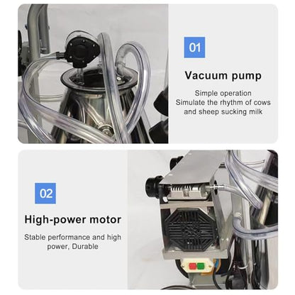 Electric Milking Machine, Farm Bucket Milker for Cows, Automatic Pulsation Vacuum Milker, with 25L Stainless Steel Bucket and Hose(220V) - size: 220V