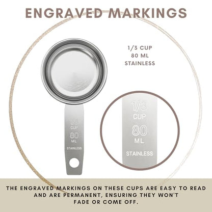 1/3 Cup Stainless Steel Measuring Cup | Sturdy Metal 80 ml | 80 cc | 3 oz | Single Cup for Wet and Dry Ingredients | Great for use as 1/3 Cup Dog Food Scoop - 1 PK - size: 1/3 Cup
