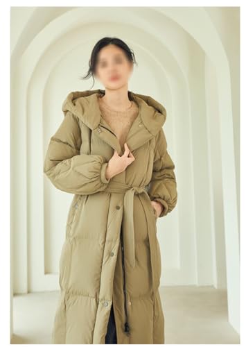 Women's Long Down Jacket Winter Loose White Duck Knee Length Warm And Thick Khaki Coat - size: XX-Large