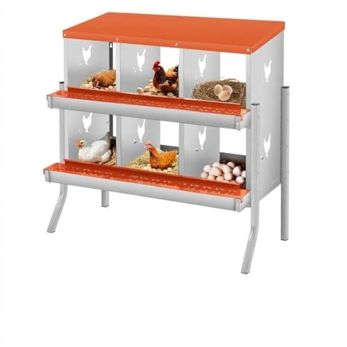 Secure Laying & Ventilation - Metal Chicken Nesting Box for Small Animals - 6 Compartments, Wall Mount, Galvanized Steel, Easy Clean & Egg Collection - Red, 84.5 x 42 x 90.3cm, 6 Compartments - color: Orange-6 Compartments with legs