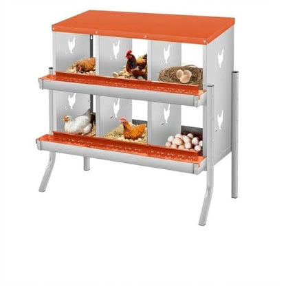 Secure Laying & Ventilation - Metal Chicken Nesting Box for Small Animals - 6 Compartments, Wall Mount, Galvanized Steel, Easy Clean & Egg Collection - Red, 84.5 x 42 x 90.3cm, 6 Compartments - color: Orange-6 Compartments with legs