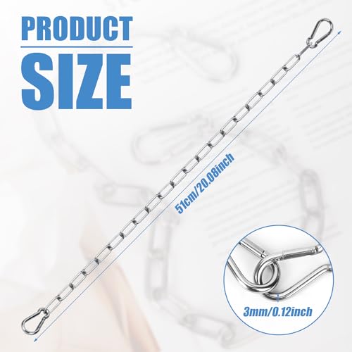 lasuroa Gate Chain Lock, 20 Inch Stainless Steel Gate Link Chain Lock with Both-Ended Carabiners Chain Link Gate Latches for Outdoor Fences, Pet Cages, Dog Horse Goat Cow Corral Supplies