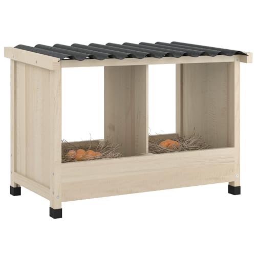 Chicken Nesting Box, 2 Holes Wooden Nesting Box, Hens-Wall Mounted or Floor Use, Chicken Coop Accessorie with PVC Roofing, Preventing Egg Falls, Easy to Assemble, Backyard and Farms - size: 25.6"L x 15.0"W x 16.9"H