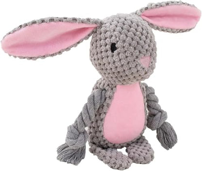 Bunny Dog Toy with Rope Arms – Squeaky Plush Rabbit for Small & Medium Dogs, Soft Chew & Tug Toy for Interactive Play, Easter Puppy Toy Gift - color: Grey