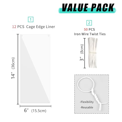 Oncpcare 12 Pack Pet Plastic Cage Liner Protection 14'' x 6'' Rabbit Cage Urine Guard Clear Cage Edge Liner Guinea Pig Side Lining Small Animal Cage Accessories - Keep Litter in The Cage