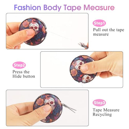 Retractable Mini Tape Measure, Auto-Retract, Premium Leather Tape Measure, Dual-Sided Ruler, Ideal for Fabric Cutting, Body Measurements, and Handicrafts (Candy Skull) - color: Candy Skull