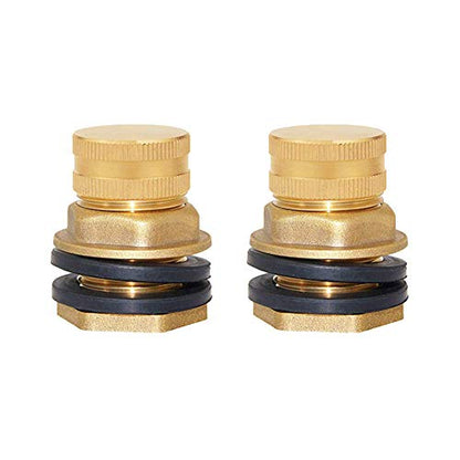 Joywayus 2 Pack Brass Male Garden Hose Bulkhead Fitting with Plugs,1/2" Female 3/4" GHT Male Water Tank Connector Threaded and 3/4" GHT Female Outer Hex Head End Pipe Caps Drain/Flush Port Kit - size: 3/4"GHT Male x 1/2"Female-2PCS