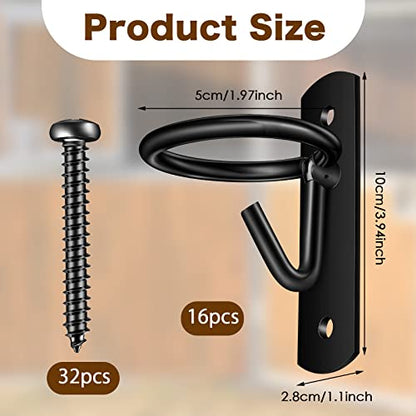Tudomro 16 Pcs Equestrian Bucket Hook Hangers, Metal Hooks for Horse Water and Feed Buckets with 32 Screws for Stable, Barn, Farmhouse Supplies(Black) - color: Black