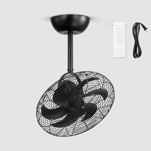 LEDIARY Wall Mount Fan with Remote 16 Inch Small Ceiling Fans with Plug in Cord, 6 Speed, Adjustable Tilt, Wall Mounted Fan Indoor Tabletop for Garage Shop Corner-Black - color: Black, size: 16 INCH