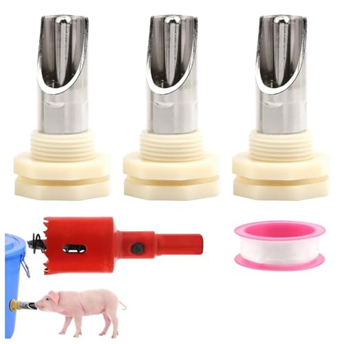 Pig Nipple Waterer for Barrel Kit Automatic Pig Waterer System 1/2 inch Stainless Steel Pigs Drinker Feeder with Water Tank Connectors Hog Water Nipples for Sows Piglet Stainless Steel 3pcs - color: Stainless steel, size: 3pcs