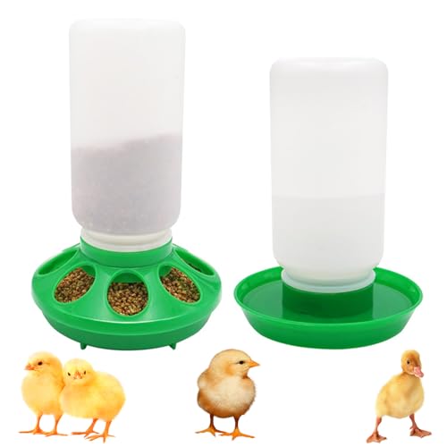 2-in-1 Chick Starter Set, 0.3Gal Chick Feeder and Waterer Kit for Baby Chicken Duck Brooder Duck Feeder Quail Feeder Chicken Feeder and Waterer Set - color: Green