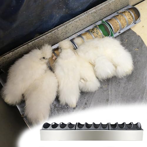 4 8 12 Holes Chicken Feeder with Removable Lid, Lightweight Anti-rust Water Trough Replacement Part, Feed Trough for Chicken Brooder(L60cm/23.6"(12 Slots)) - size: L60cm/23.6"(12 Slots)