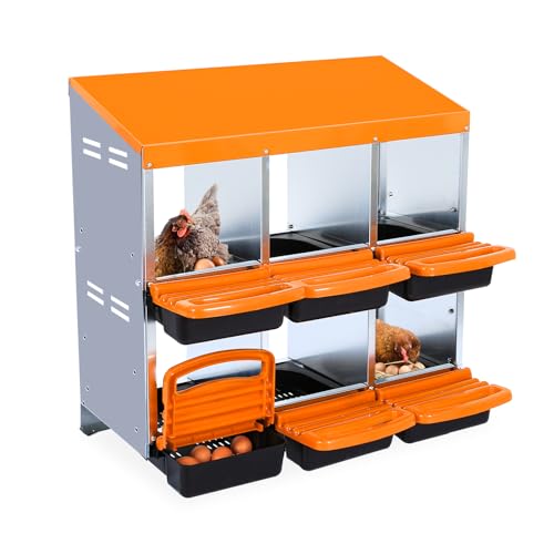 6-Hole Roll Away Chicken Nesting Box, Cleanable Pull Out Hen Roosting Boxes, Chicken Coop with Pull-Out Design – Durable Nesting Boxes for Easy Cleaning, Orange - color: Orange, size: 6 - Slot