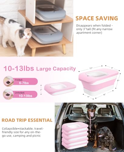 10-13Lbs Airtight Dog Food Storage Container,Collapsible Pet Food Storage | Dog Food Container with Double Airtight Seal,Cat Food Container Dry Food Fresh,Space Saving,Pest/Mouse-proof,Scoop - color: Pink/10-13 Lbs