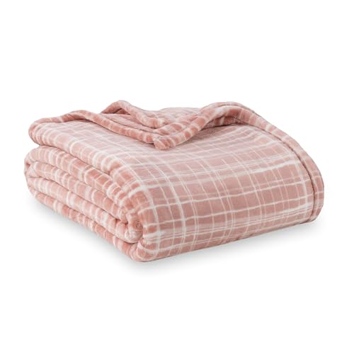 Berkshire Blanket-Classic Heavyweight Warm Soft Printed VelvetLoft® Plush Blanket, King Size Soft Fuzzy Blanket for Couch Sofa Bed, Watercolor Plaid Blush, 90in x 108in - color: Watercolor Plaid Blush, size: King/Cal King
