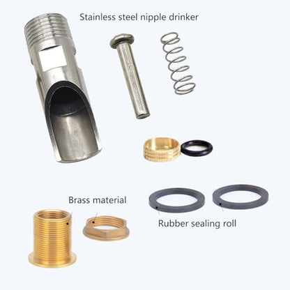 5 Pcs Pig Nipple Waterer for Barrel Kit Stainless Steel Automatic Pig Nipple Drinker Hog Drinker Feeder with Brass Water Tank Connector Kit Hog Water Nipples for Piglets Goat Waterering System