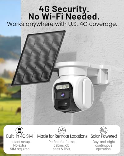 4G LTE Cellular Solar Security Camera Wireless Outdoor, No WiFi Solar Powere Camera Built in SIM Card & Subscription Fee, 350° Live View, 2K Camera with 2 Way Talk, PIR Motion Sensor, Cloud Storage - color: White