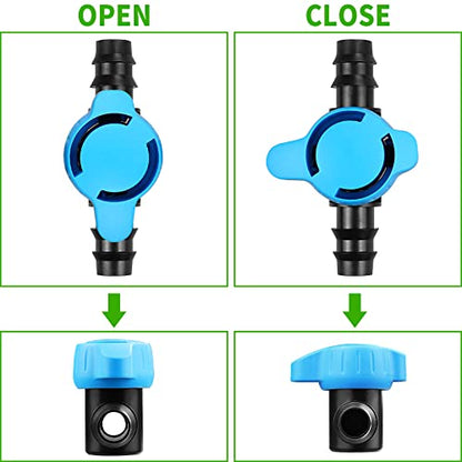 JAYEE 14 Pcs Drip Irrigation Fittings Switch Valve 1/2 Inch, In-Line Barbed Switch Valve For 1/2 Inch Drip Tubing (.570-.620" ID), Shut-Off/On Drip Line Parts For Garden Sprinkler Systems - color: 14P Valves