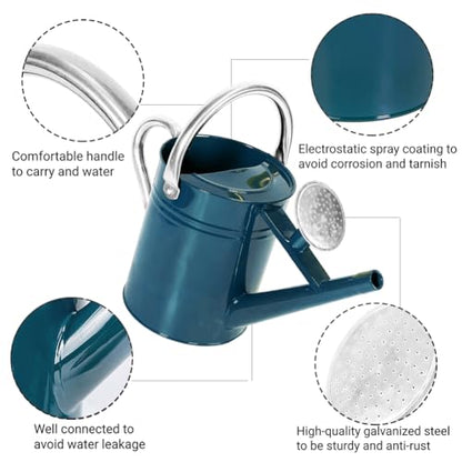 1 Gallon Metal Watering Can with Removable Spout, Nice Galvanized Steel Water Can for Indoor and Outdoor Plants (Ocean Blue) - color: Ocean Blue