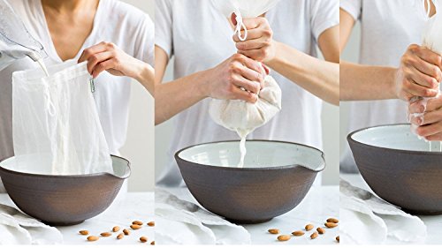 Nut Milk Bag - 2 Large 12"x12" - Reusable Commercial Grade Fine Nylon Mesh - Pulp Free Almond Milk - Tea and Cold Brew Coffee Filter - Juice and Yogurt Strainer - Cheesecloth Quality - And More