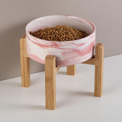 Raised/Elevated Ceramic Dog Bowl for Small Medium Sized Breeds,Dog Food Water Bowl with Stand,6 in Non Slip Heavy Pet Feeding Dish 3.6 Cups/ 850 ml /28 OZ Marble Pink - color: Marble Pink, size: 6 in