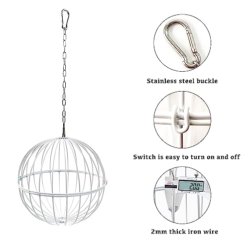 Hanging Chicken Feeder - 7.1 Inch Large Iron Chicken Veggie Treat Ball - Sturdy Chicken Treat Holder with 15.7 Inch Hanging Chain - White - color: White