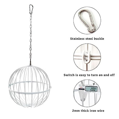 Hanging Chicken Feeder - 7.1 Inch Large Iron Chicken Veggie Treat Ball - Sturdy Chicken Treat Holder with 15.7 Inch Hanging Chain - White - color: White