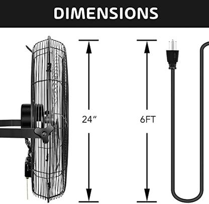 Simple Deluxe 24 Inch Industrial Wall Mount Fan, 3 Speed Metal Fan for Warehouse, Greenhouse, Workshop, Patio, Factory and Basement, Black - size: 24 Inch