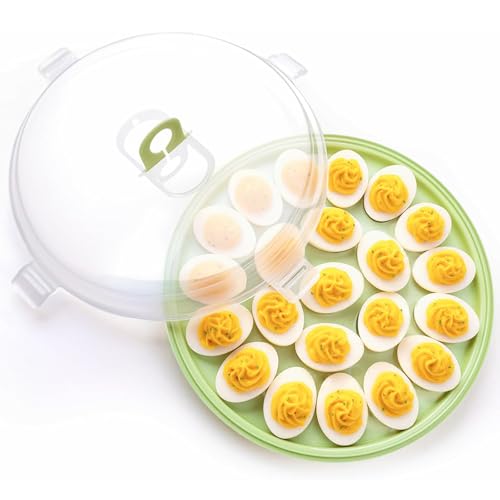 HANSGO Deviled Egg Containers with Lid, Deviled Egg Platter Carrier Holder Trays with 22 Slots for Holiday Party and Home Kitchen, Green - color: Green