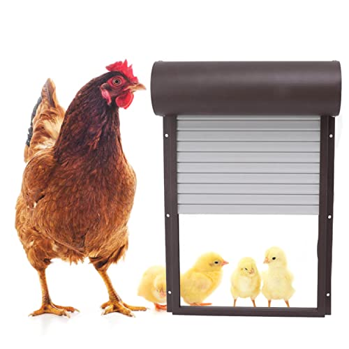 Automatic Solar Powered Chicken Coop Door with Light Sensing and Timer, Metal Iron Auto Chicken House Protection Door for Duck Goose, Remote Control, with LED Clear Dosplay (Brown)