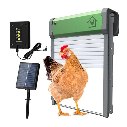 Haofy Automatic Chicken Coop Door, Solar Powered Chicken Door with Timer Light Sensor Remote Control Manual Mode Aluminum Alloy 4 Modes Anti Pinch Design for Chickens Ducks Geese