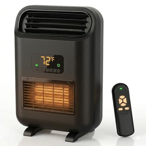 Comfort Zone 18" Wall Mount & Freestanding Space Heater – 1500W Electric Heater with Remote, Digital Thermostat, ECO Mode & 12H Timer – Portable or Wall-Mounted Personal Fan - size: 18-inch