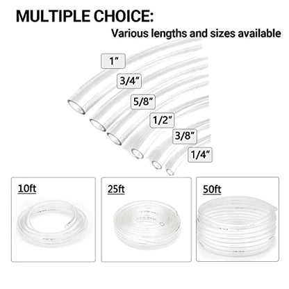 1’’ ID × 1-1/4’’ OD - 50 ft Clear Plastic Vinyl Tubing, Flexible PVC Hose Lightweight Non-Toxic vinyl Tube for Transfer Water Air Oil - size: 1'', style: 50 feet