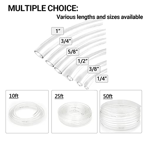 1’’ ID × 1-1/4’’ OD - 50 ft Clear Plastic Vinyl Tubing, Flexible PVC Hose Lightweight Non-Toxic vinyl Tube for Transfer Water Air Oil - size: 1'', style: 50 feet