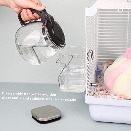 Guinea Pig Water Bottle No Drip, Rabbit Glass Waterer, Chinchilla Stainless Steel Nozzle Anti-Bite Water Dispenser for Small Animal, Bunny, Hamster, Sugar Glider and Rat(20.2oz)