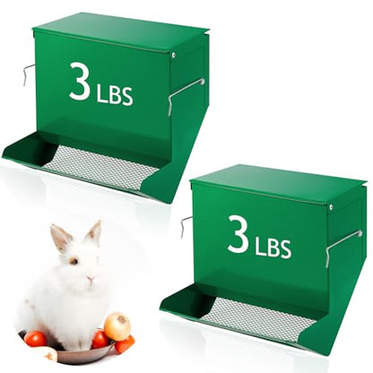 Maxcheck 2 Pcs Rabbit Feeder for Cages Small Animal Food Pellet Dispenser with Lid Metal Chicken Grit Oyster Shell Squirrel Feeders Outside(7.7 Inches,Mesh Bottom,Green) - color: Green, size: 7.7 Inches