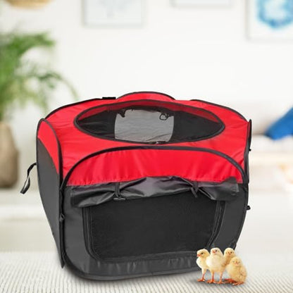 Portable Brooder Box for Chicks, Indoor Kit, 3.7 Ft X 3.7 Ft X 1.7 Ft, Red-Black Oxford Fabric with Mesh Ventilation