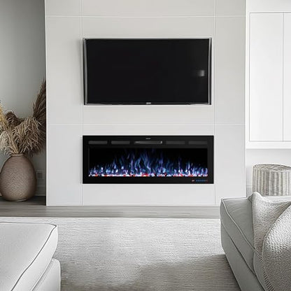 33" WiFi Electric Fireplace Inserts, Recessed and Wall Mounted Fireplace Heater W/Adjustable Flame Color & Brightness, Thermostat, 9H Timer, App and Remote Control, 750/1500W - size: 33" WiFi