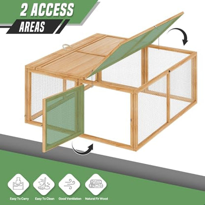 Portable Folding Chicken Coop Rabbit Hutch, Small Animal Playpen with Top & Side Doors for Chickens, Rabbits, and Poultry, 45.5 x 42.5 x 20 inch Natural
