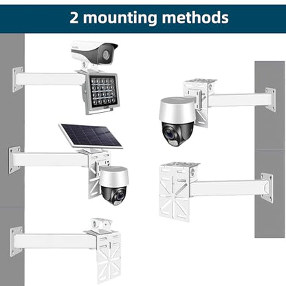 30cm/11.8” Security Camera Mount Bracket with L-Shaped Adapter Plate, Indoor Outdoor Heavy Duty CCTV Bracket for Dual Cameras/Solar Panel/LED Light, Built-in Cable Management