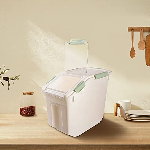 Airtight Flour Storage Container 25 lb Rice Storage Container with Wheels Seal Locking Lid, Food Containers with Measuring Cup& Scoop for Flour, Rice, Grain, Cyan 2Pack - color: Cyan 2 Count