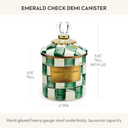 MACKENZIE-CHILDS Enamel Canister, Versatile Kitchen Storage Container for Flour and Sugar, Demi, 24-Ounce Capacity, Green-and-White Emerald Check - color: Emerald Check