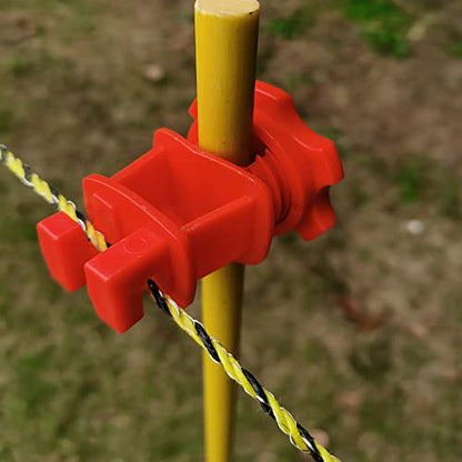 25PCS Screw Tight Round Post Insulator, Electric Fence Wire Holding Insulator, Two Piece Suit (Red) - color: Red