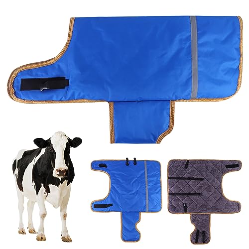Pro Calf Blanket, Dogs Warm Clothes Mini Pigs & Donkeys Saver Coat Sheep Blanket for Keep Cow Warmming Thickened Belly Protection Windproof Livestock Protector - color: Two pieces of Blue with Flannel Lining