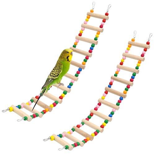 11-Step Bird Ladder Bridge,21.26 x 3.15 inch Raw Wood and Edible Dye,2 Pieces Pet Hamster Climbing Ladder Swing Toys Suitable for Small to Medium Birds,Bird Cage Accessories (11 Ladders -2pcs) - size: 11 Ladders -2pcs