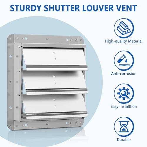 14 Inch Galvanized Shutter Exhaust Louver Vent, Automatic Gravity Shutter Louver Vent for Home Attics, Workshops, Barn, Greenhouse (Motor&Blades are not Included) - size: 14 Inch