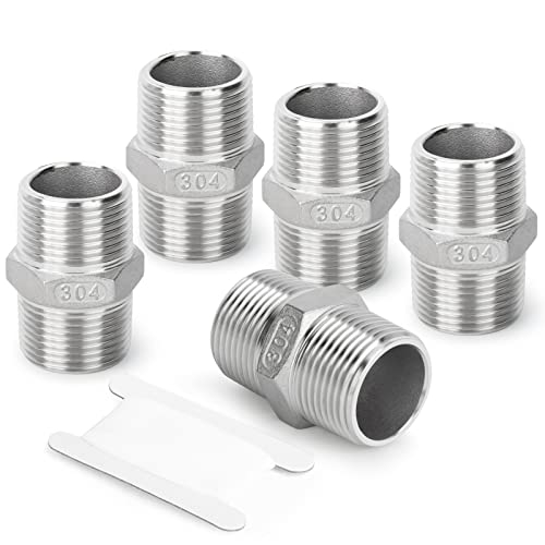 TAISHER 5PCS Cast 304 Stainless Steel Hex Nipple, Pipe Fitting 1-Inch Male Pipe x 1-Inch Male Pipe - size: 1" NPT
