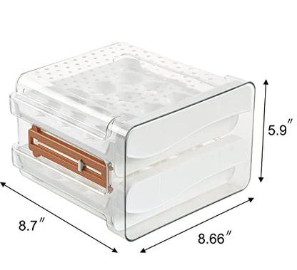 Sooyee 32 Capacity Egg Holder for Refrigerator with Time Scale,Egg Container for Refrigerator,2 Drawers Egg Storage Container/Organizer/Bin - size: 32 Capacity